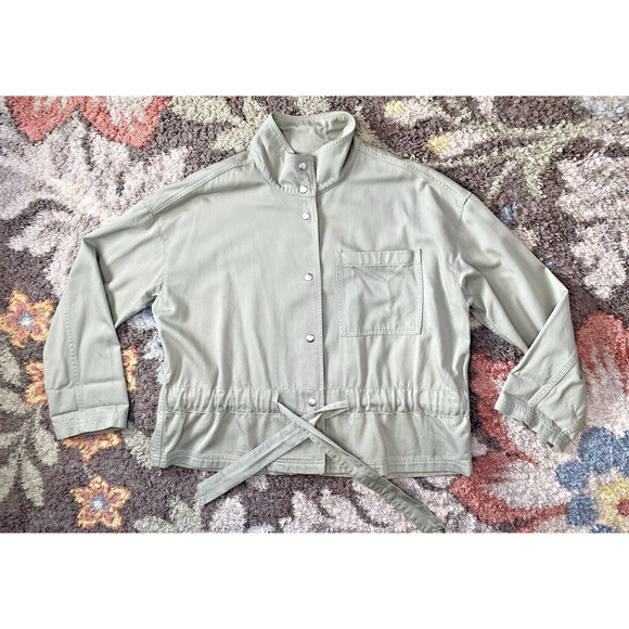 Madewell Southlake Military Jacket Green Medium Forgotten Landscape Tie Waist - Picture 2 of 11
